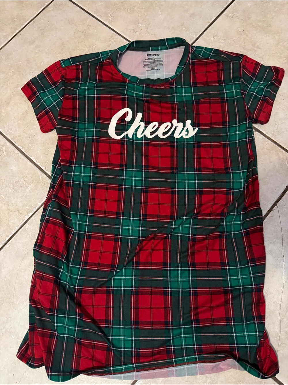 “Cheers” Plaid Night Shirt in Red & Green